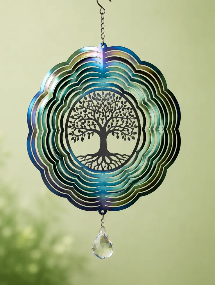 Cleaned outdoor wind spinner photo after ListingPack AI presentation cleanup