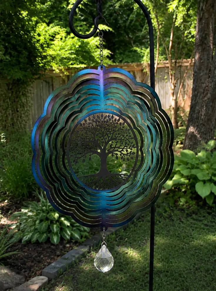 Unedited outdoor wind spinner photo before ListingPack AI cleanup
