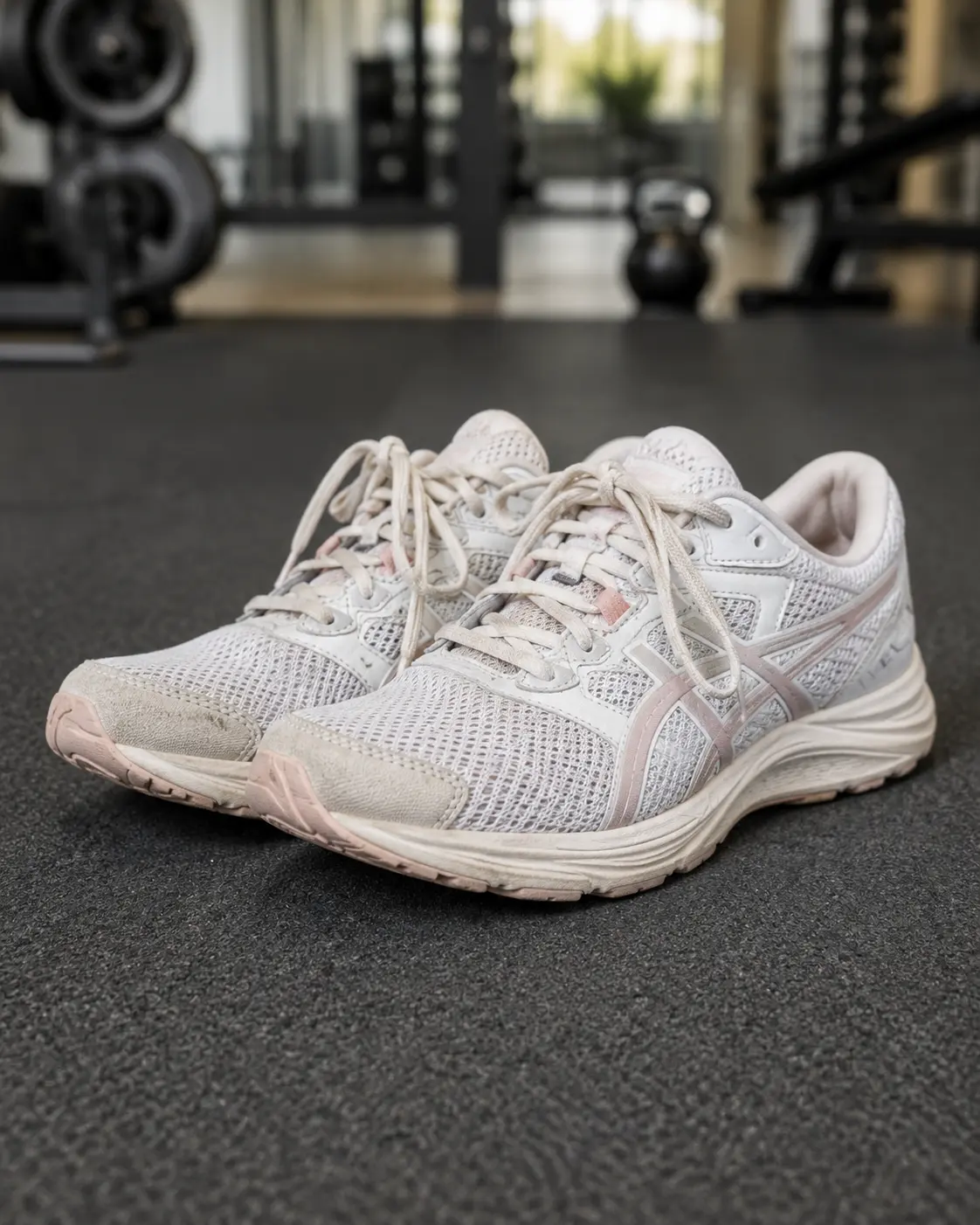 Pair of used women's sneakers photographed for a marketplace listing